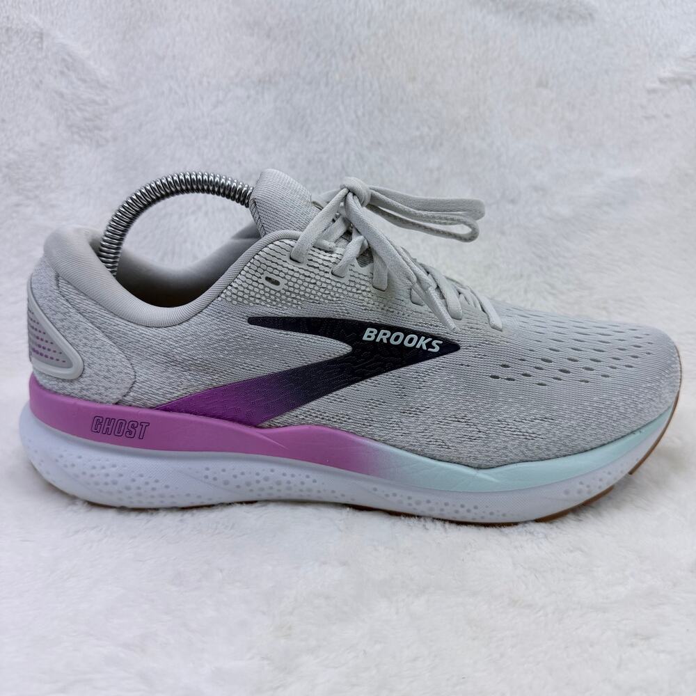 Brooks Ghost 16 Womens Running Shoes White Grey Estate Blue Size 10.5 Sneakers